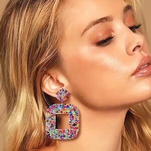 Colourful beaded Boho Statement earrings - stud style drop